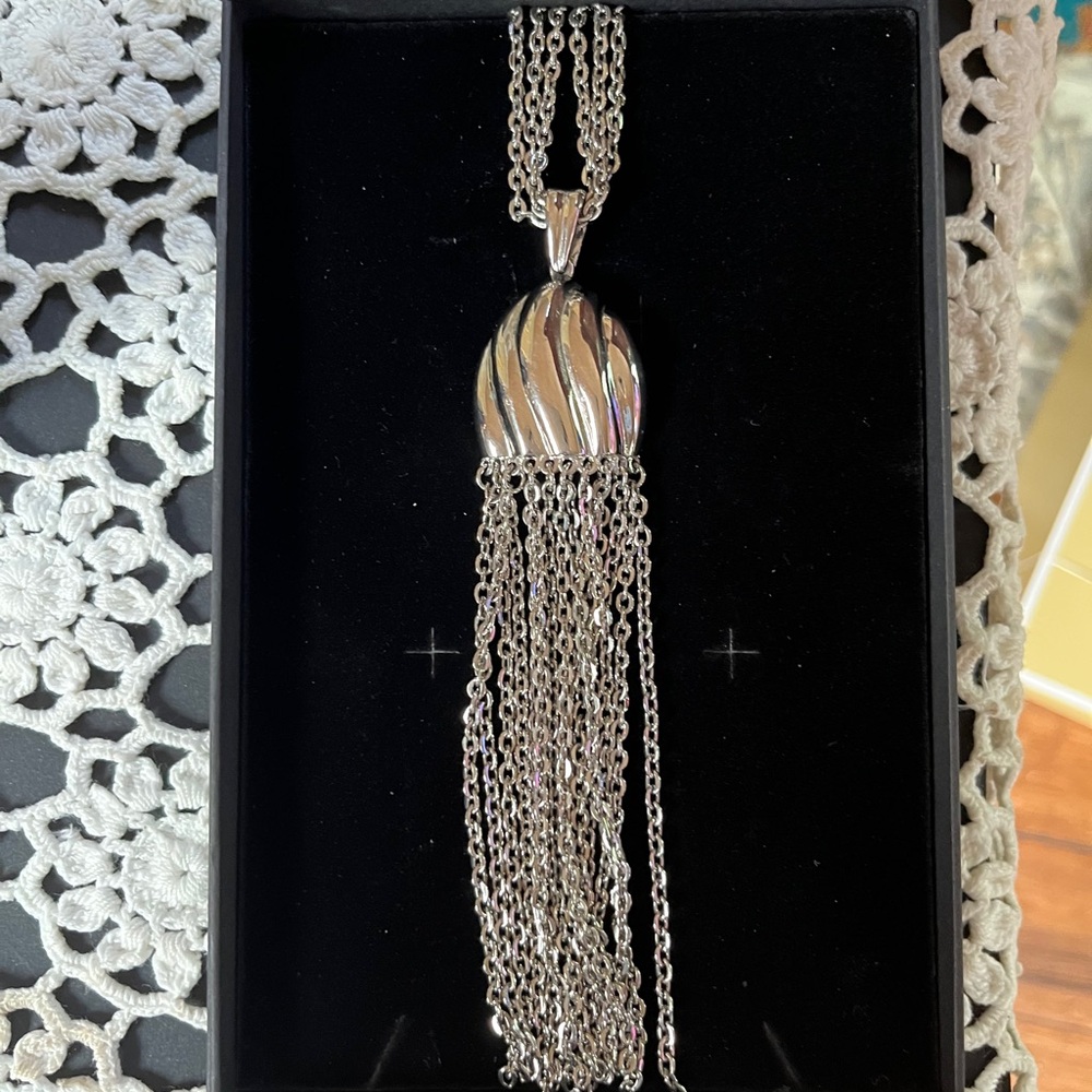 Dramatic Silver Tassel Necklace - image 2